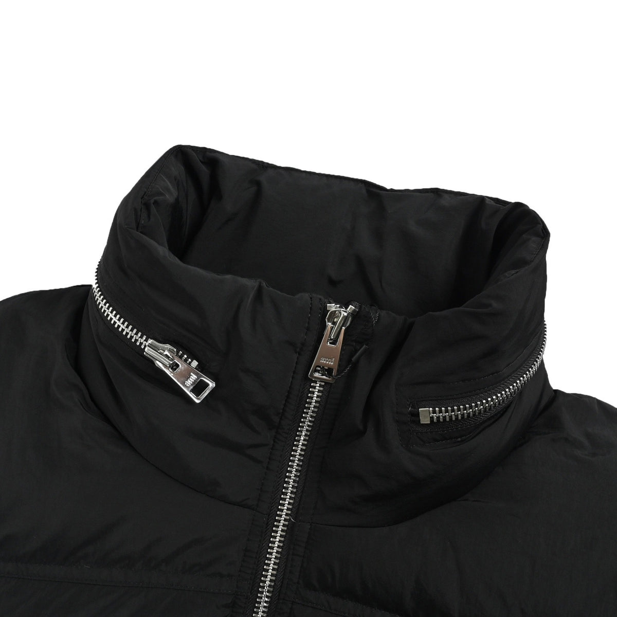 Ami leather label love hidden hood stand collar down jacket