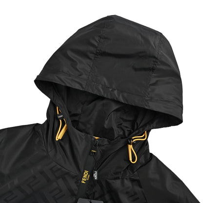 Fendi Double F all-over printed sleeves patchwork hooded thin coat