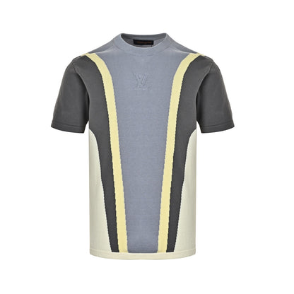 Louis Vuitton logo embossed contrast color stitching knitted short sleeves