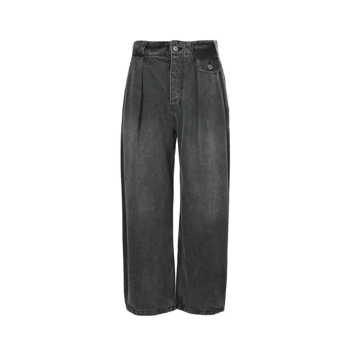 Loewe/Luoyiwei leather patch scimitar jeans