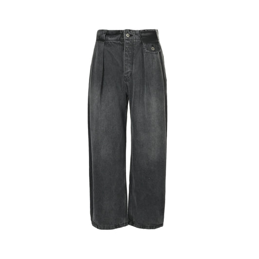 Loewe/Luoyiwei leather patch scimitar jeans