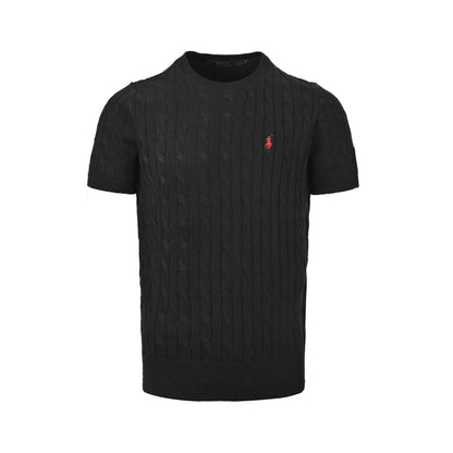 Ralph Lauren horse logo embroidered cable knit short sleeves