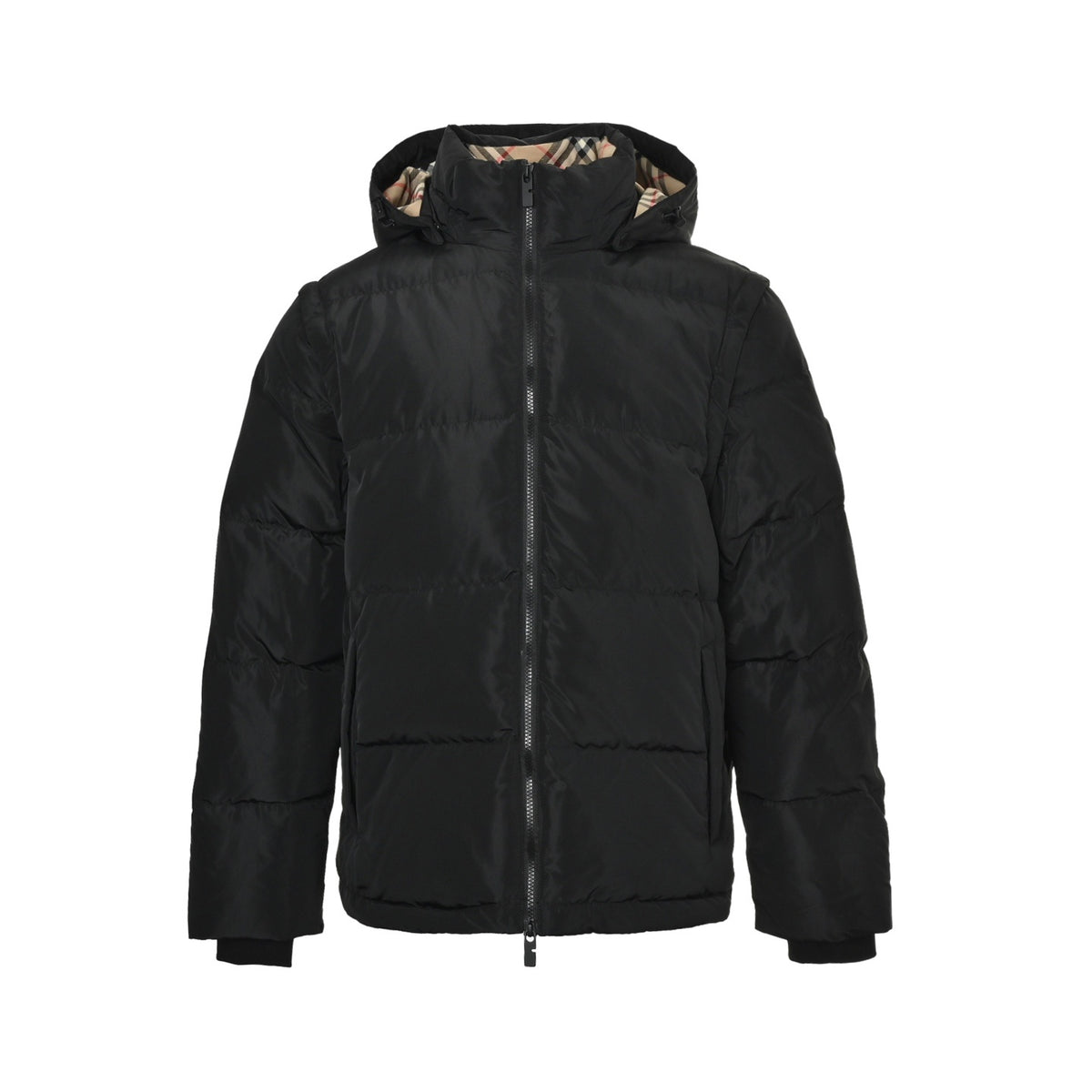 Burberry detachable sleeve hooded plaid hooded down jacket