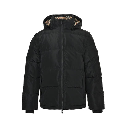 Burberry detachable sleeve hooded plaid hooded down jacket