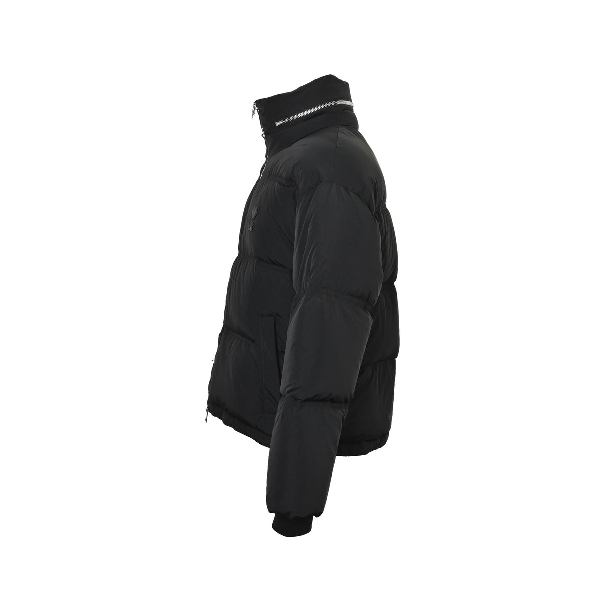 Ami leather label love hidden hood stand collar down jacket