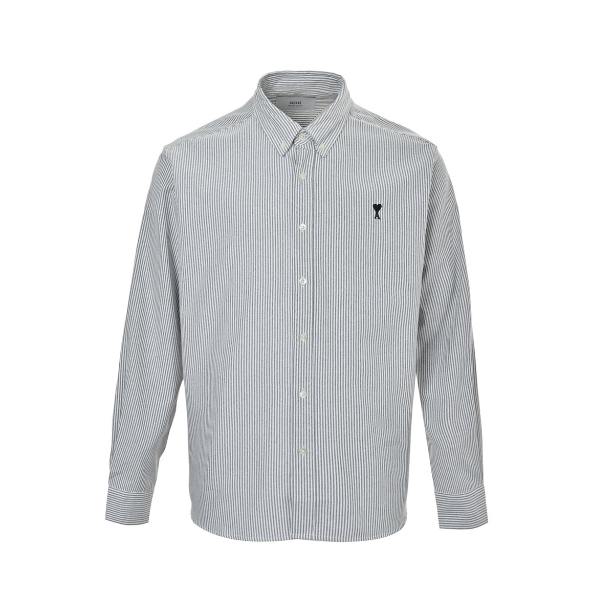 Ami Paris love embroidered vertical striped long-sleeved shirt