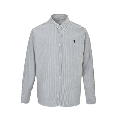Ami Paris love embroidered vertical striped long-sleeved shirt