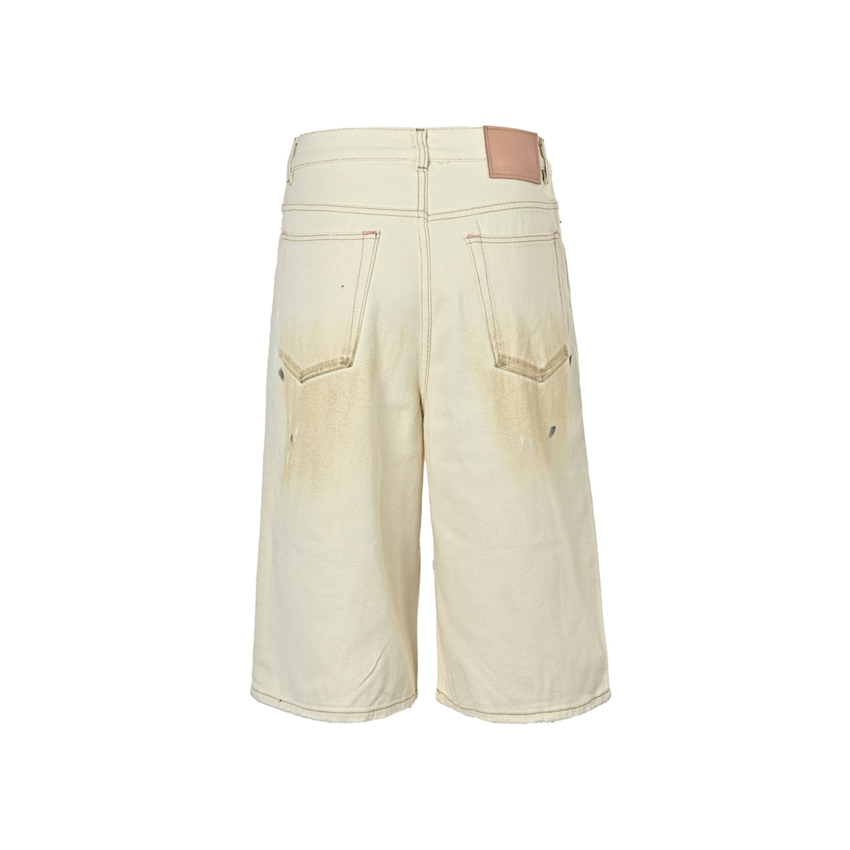 Acne Studios white mud-dyed splash-ink distressed cropped denim shorts
