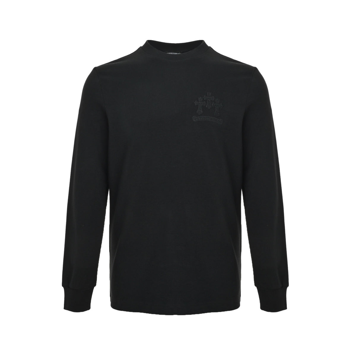 Chrome Hearts/Chrome Heart long-sleeved T-shirt with dark pattern cross on the chest and Sanskrit embroidery