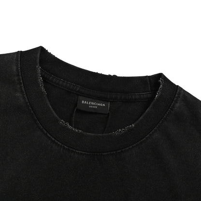Balenciaga 25ss fried snowflake lock print distressed short sleeves