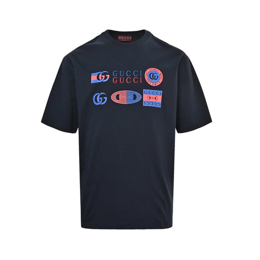 Gucci letter embroidery multi-label printed short sleeves