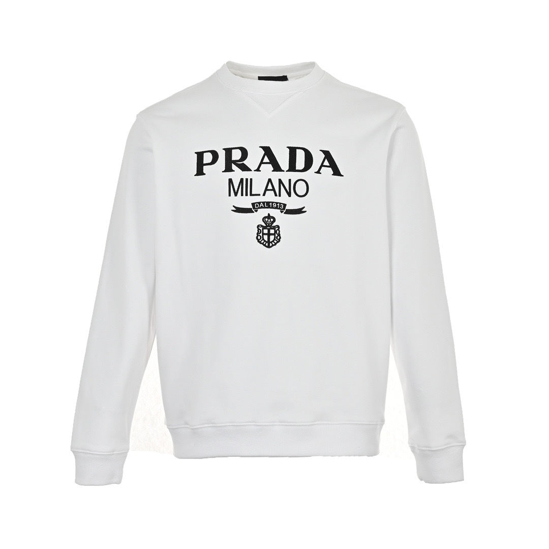 Prada 23Fw embroidered logo round neck sweatshirt