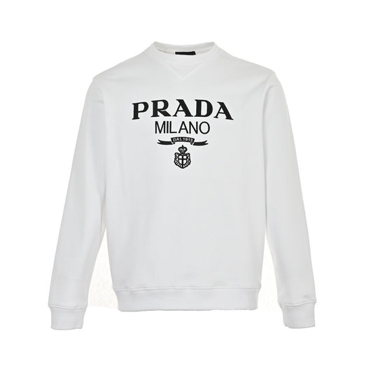 Prada 23Fw embroidered logo round neck sweatshirt