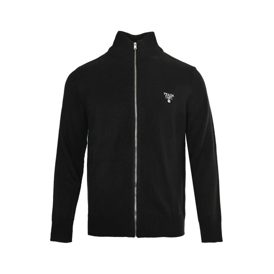 Prada embroidered logo zipper sweater cardigan