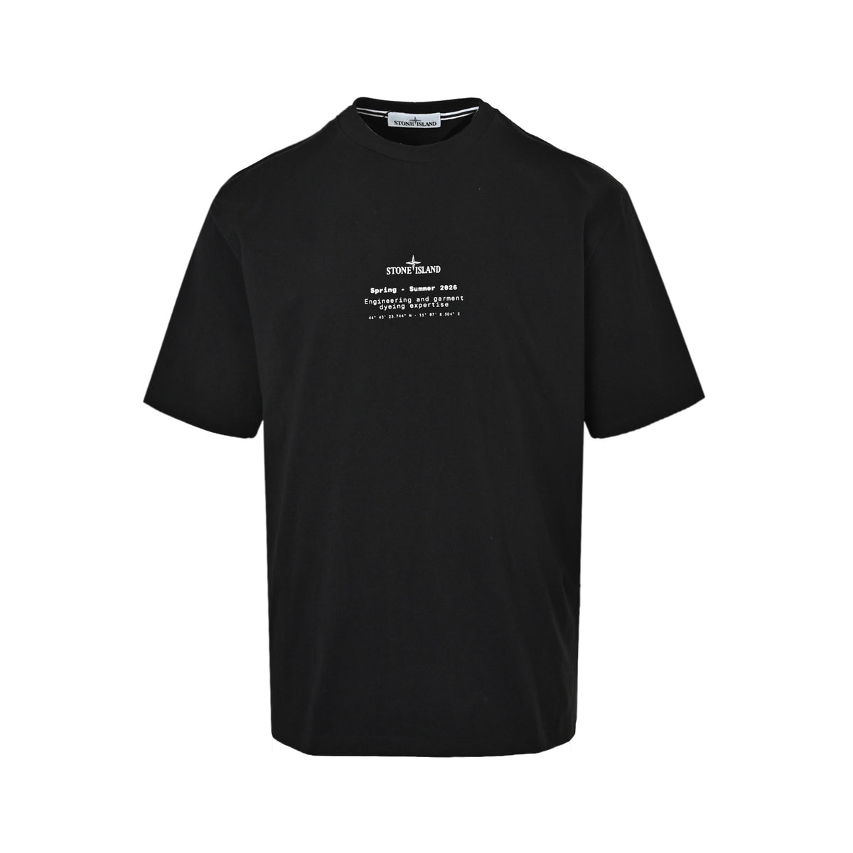 Stone Island short-sleeved compass logo printed on the back