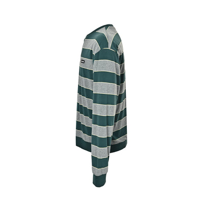Miu Miu gray and green contrast striped crew neck sweatshirt