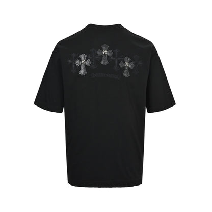Chrome Hearts/Chrome Heart Leather Label Cross Hardware Hole Short Sleeves