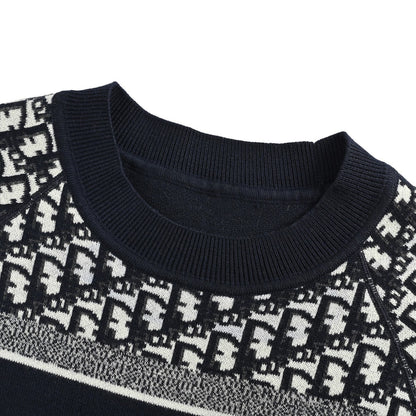 Dior 23Fw Oblique jacquard knitted cashmere double-sided crew neck sweater