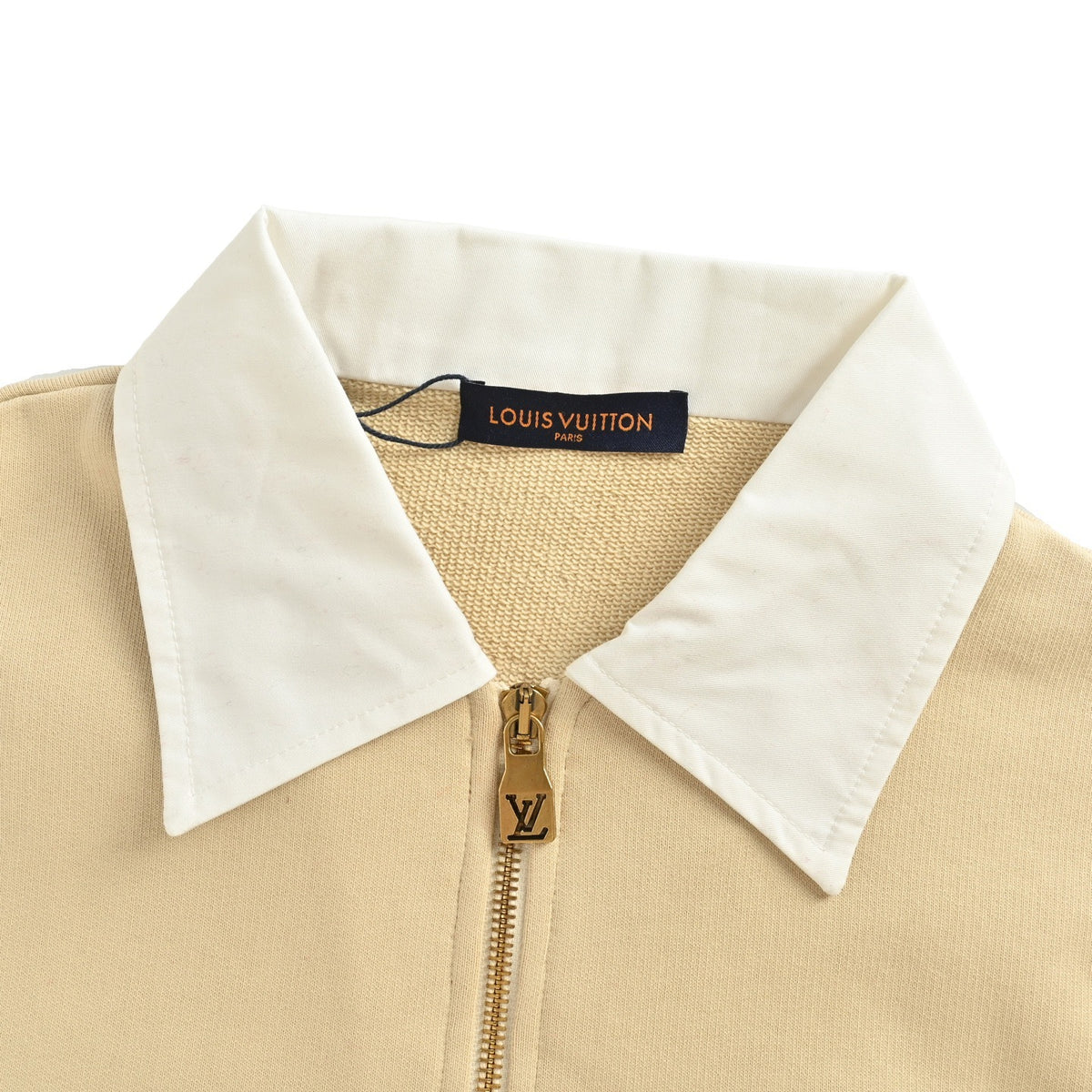 Louis Vuitton 25Fw letter embroidered white lapel half-zip sweatshirt