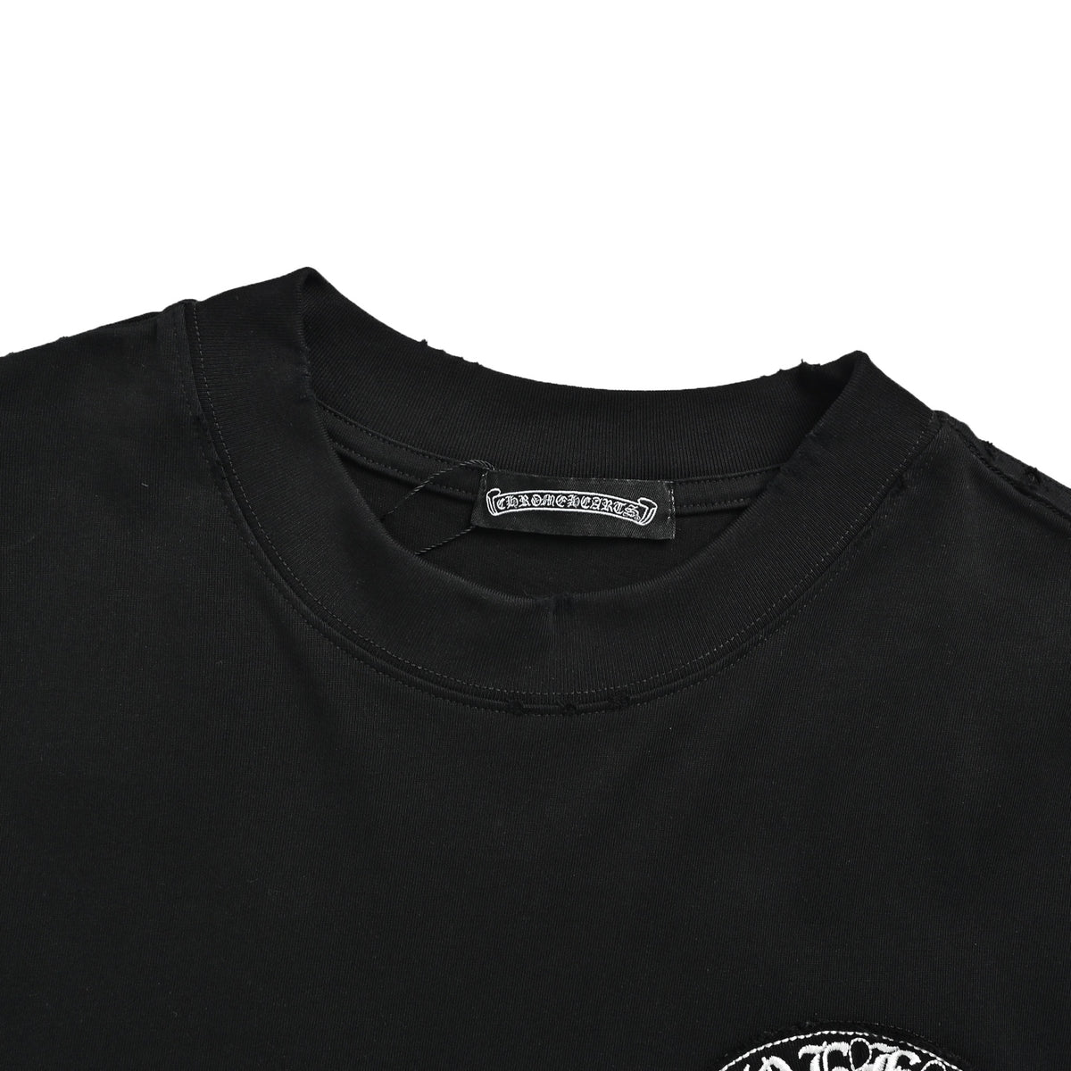 Chrome Hearts/Chrome Heart Heavy Horseshoe Patch Embroidered Round Neck Short Sleeve