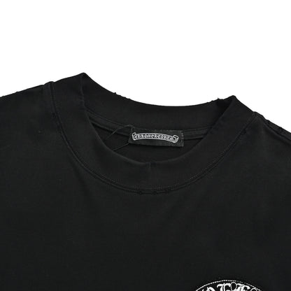 Chrome Hearts/Chrome Heart Heavy Horseshoe Patch Embroidered Round Neck Short Sleeve