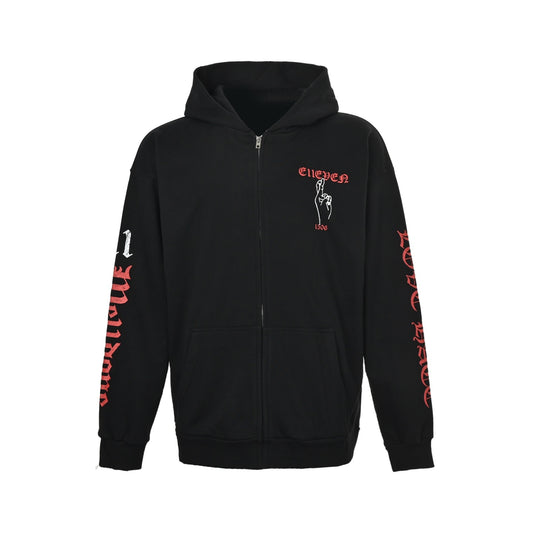 We11 Done 25Fw three-eyed deer print hooded zipper sweatshirt