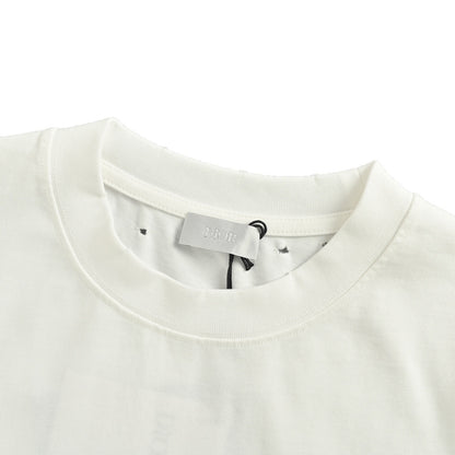 Dior 25ss lily of the valley print distressed hole short sleeves