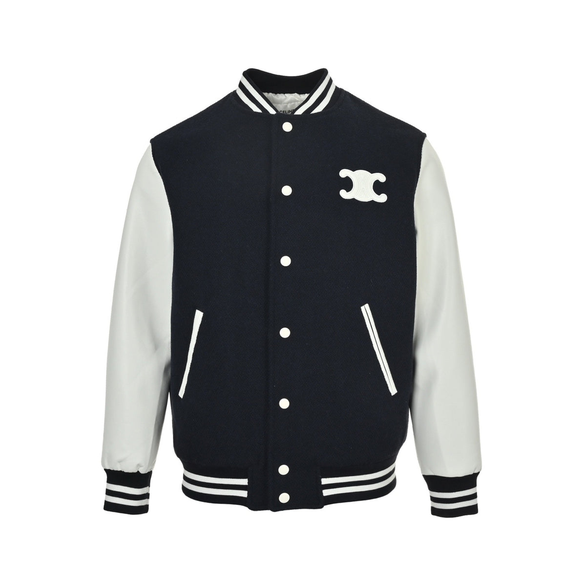 Celine 25Fw leather logo baseball cotton jacket