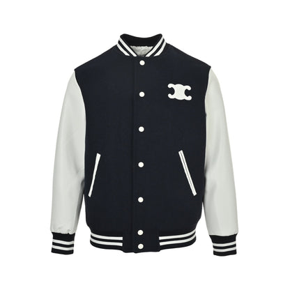 Celine 25Fw leather logo baseball cotton jacket