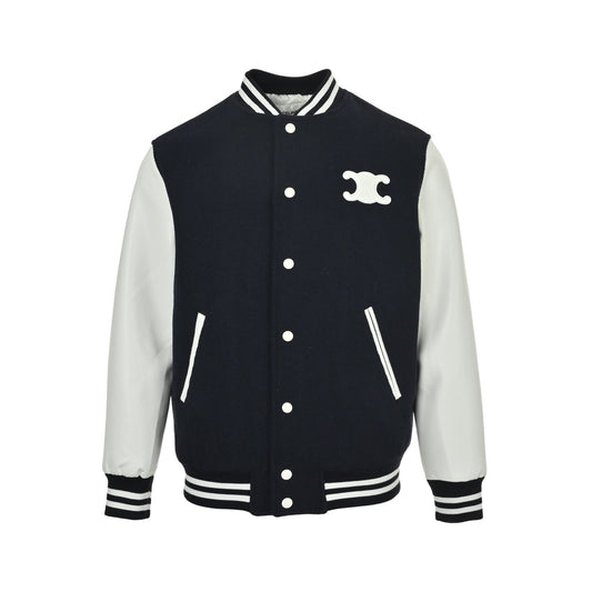 Celine 25Fw leather logo baseball cotton jacket