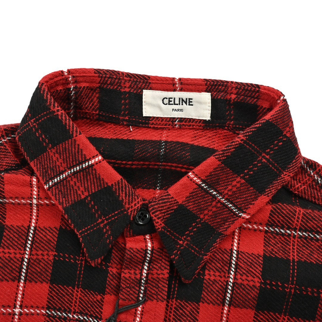 Celine 24Fw Arc de Triomphe embroidered plaid shirt