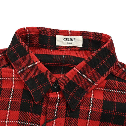 Celine 24Fw Arc de Triomphe embroidered plaid shirt