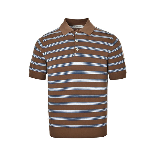 Moncler/mask brown striped knitted Polo short sleeves