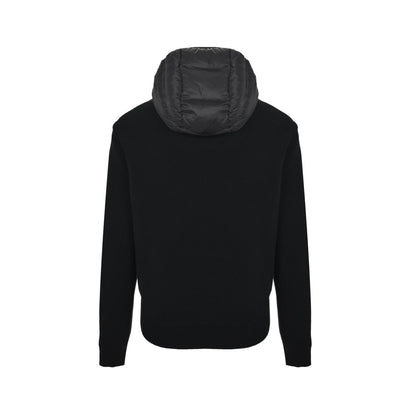 Moncler/hooded brim embroidered wool patchwork hooded down jacket
