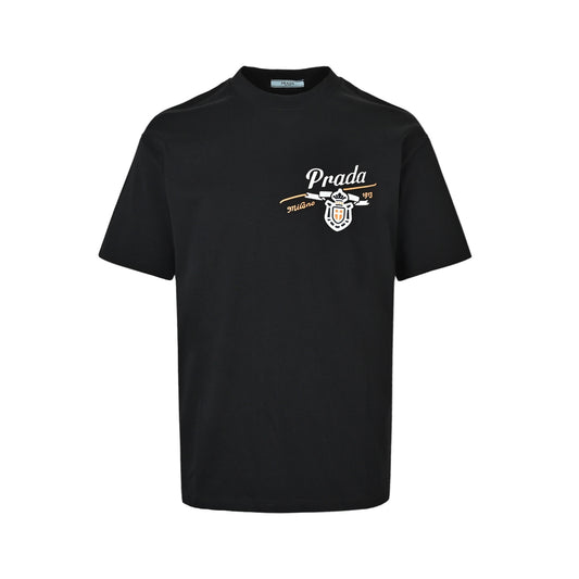 Prada 26ss emblem letter embroidered short sleeves