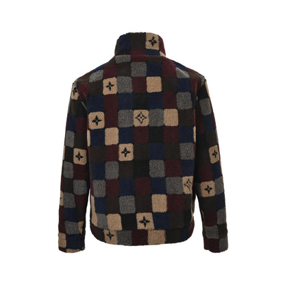 Louis Vuitton 25Fw color-blocked checkerboard sherpa jacket
