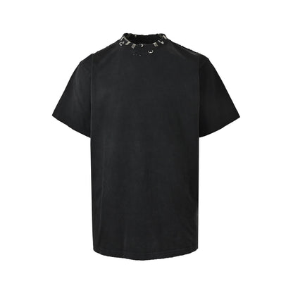 Balenciaga/Balanciaga 26ss collar engraved logo metal buckle pierced short sleeves