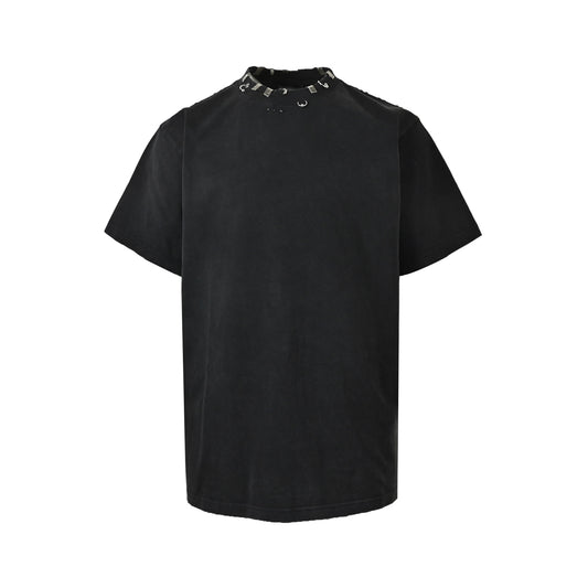 Balenciaga/Balanciaga 26ss collar engraved logo metal buckle pierced short sleeves