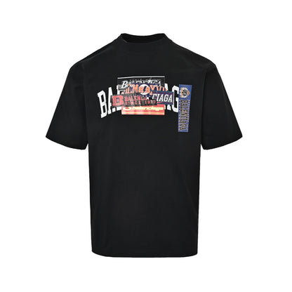 Balenciaga/Balanciaga 26ss stacked label tape printed letter embroidery short sleeves