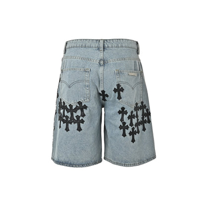 Chrome Hearts/Chrome Heart leather label cross denim shorts
