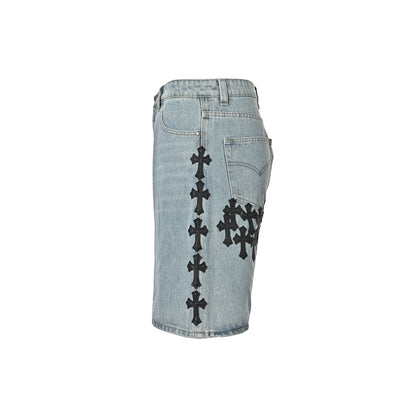 Chrome Hearts/Chrome Heart leather label cross denim shorts