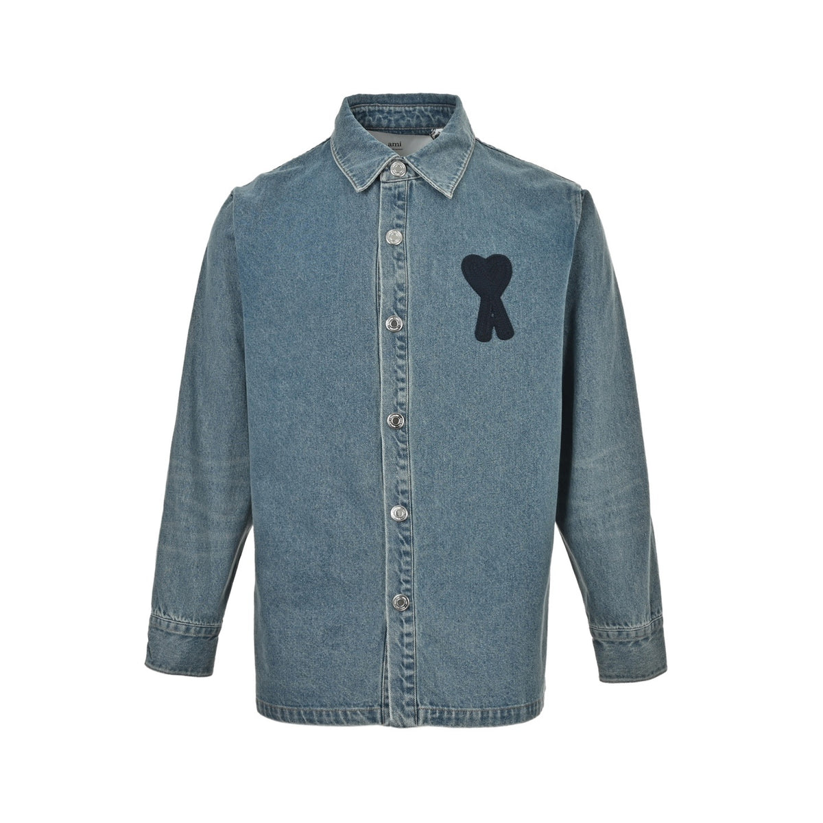 Ami Paris woven heart embroidered denim shirt