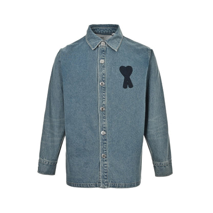 Ami Paris woven heart embroidered denim shirt