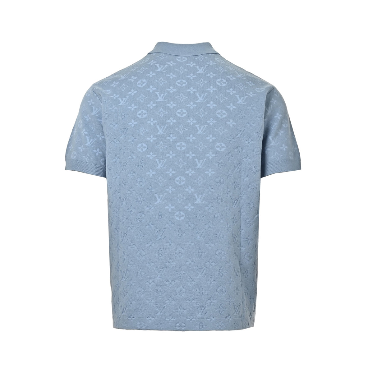 Louis Vuitton light blue old flower all-over printed jacquard knitted Polo short sleeves