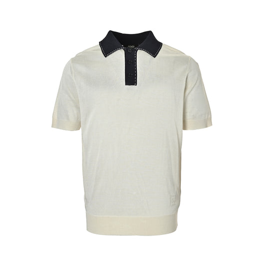Fendi topstitched collar intarsia knitted Polo short sleeves