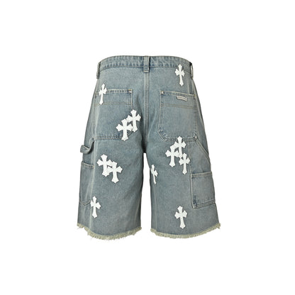 Chrome Hearts/Chrome Heart leather label cross denim shorts