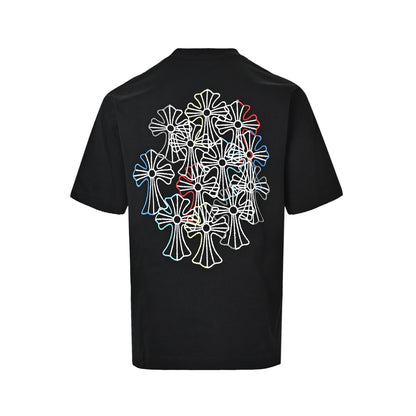 Chrome Hearts colorful cross embroidery round neck short sleeves