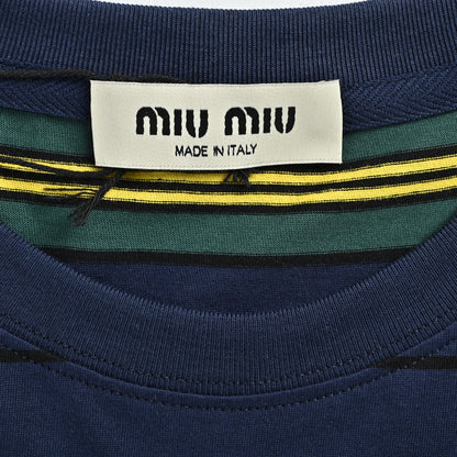 Miu Miu AUTOMNE series contrast striped knitted short-sleeves