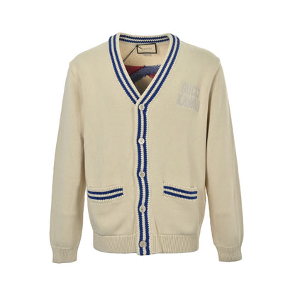 Gucci back cat pattern knitted cardigan sweater