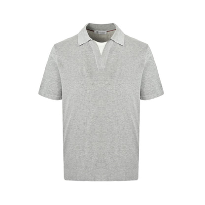 BRUNELLO CUCINELLI/BC fake two-piece ribbed knitted lapel Polo short sleeves